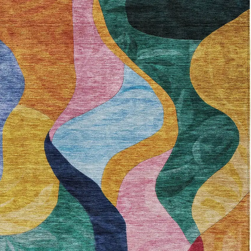 Green Orange And Pink Abstract Washable Indoor Outdoor Area Rug Photo 6