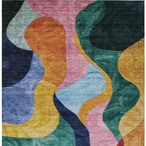 Photo of Green Orange And Pink Abstract Washable Indoor Outdoor Area Rug