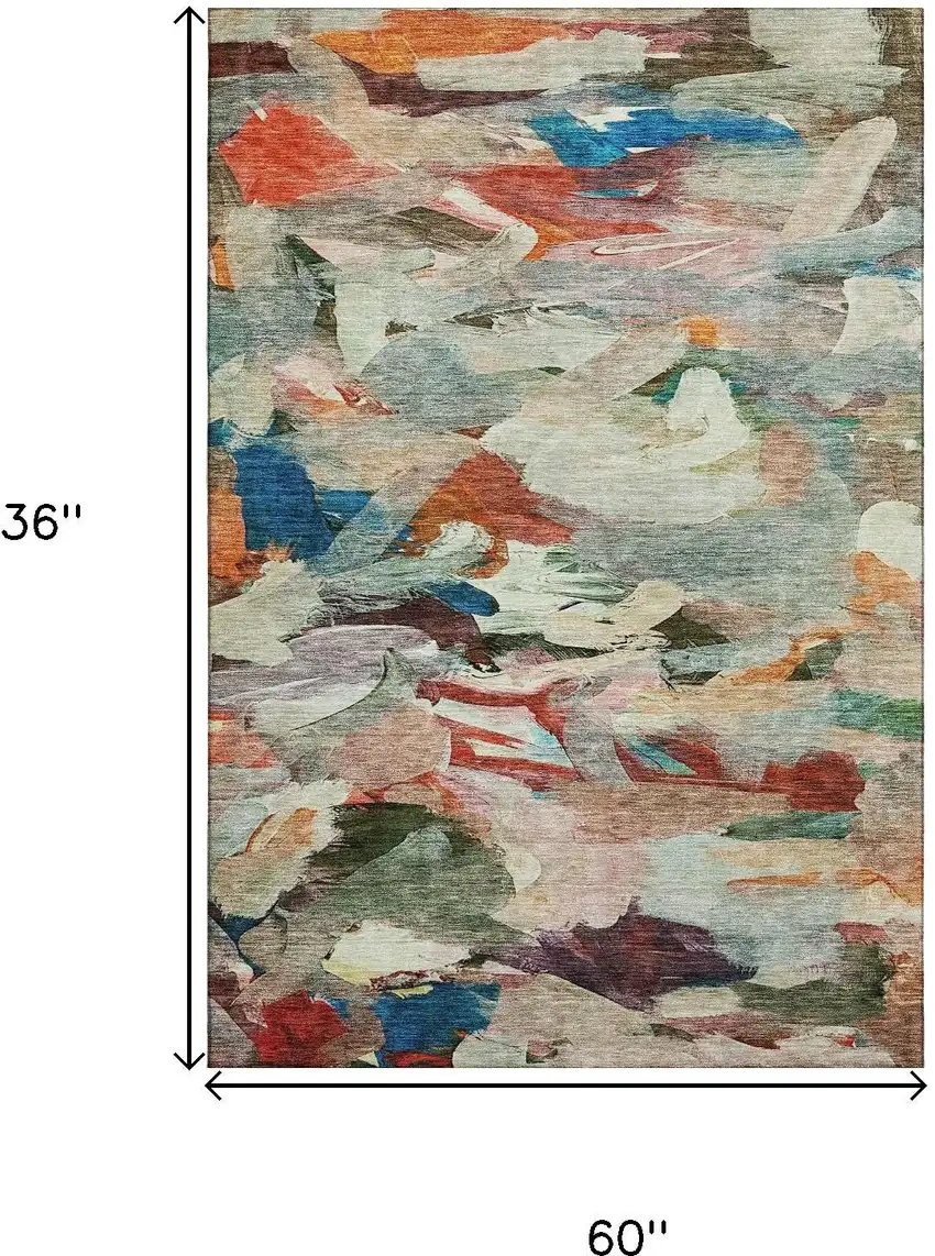 Green Orange And Teal Abstract Washable Area Rug With UV Protection Photo 8