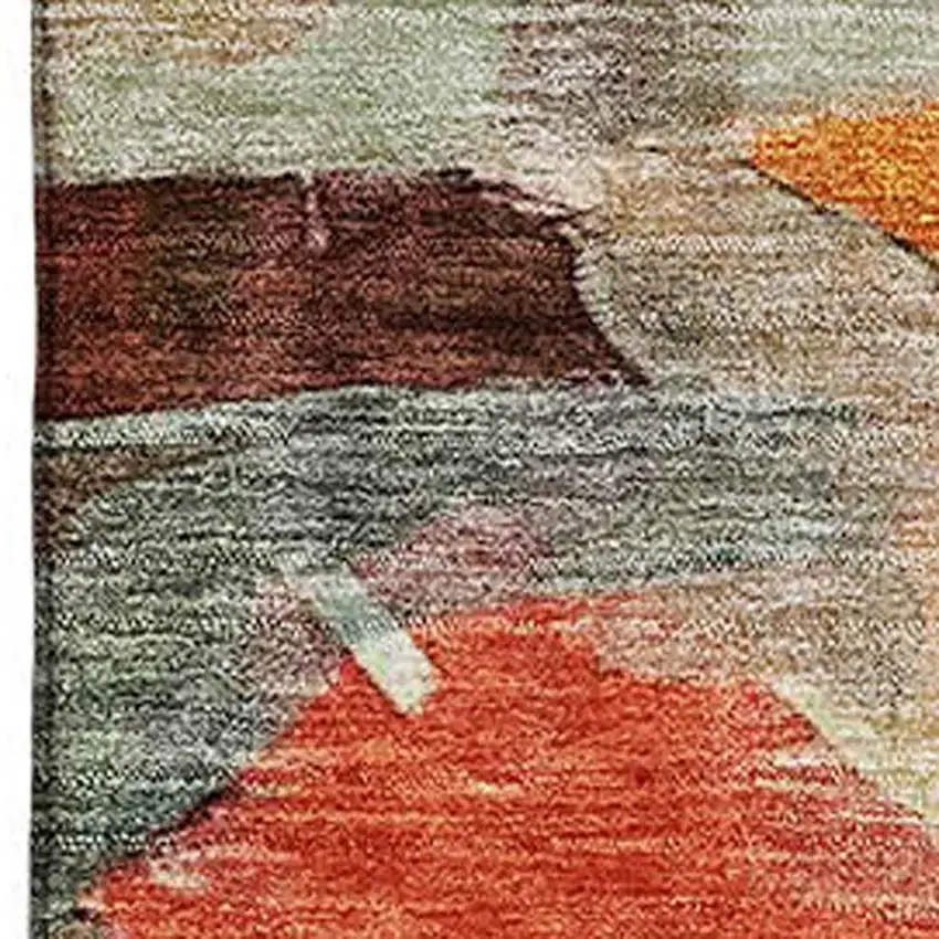 Green Orange And Teal Abstract Washable Area Rug With UV Protection Photo 3