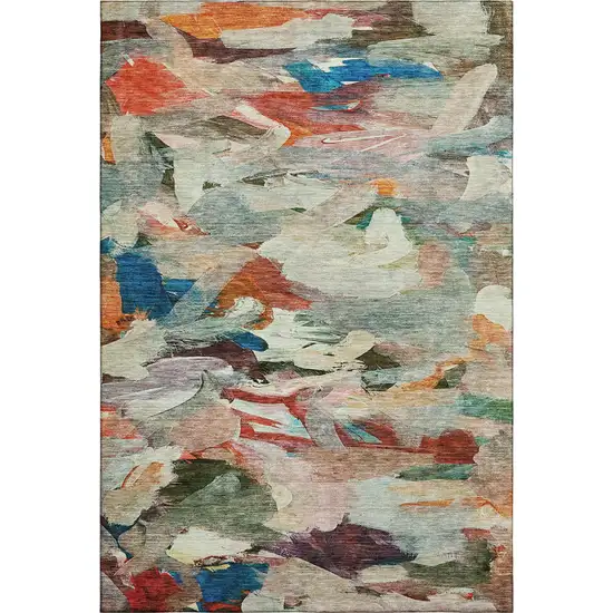 Green Orange And Teal Abstract Washable Area Rug With UV Protection Photo 4
