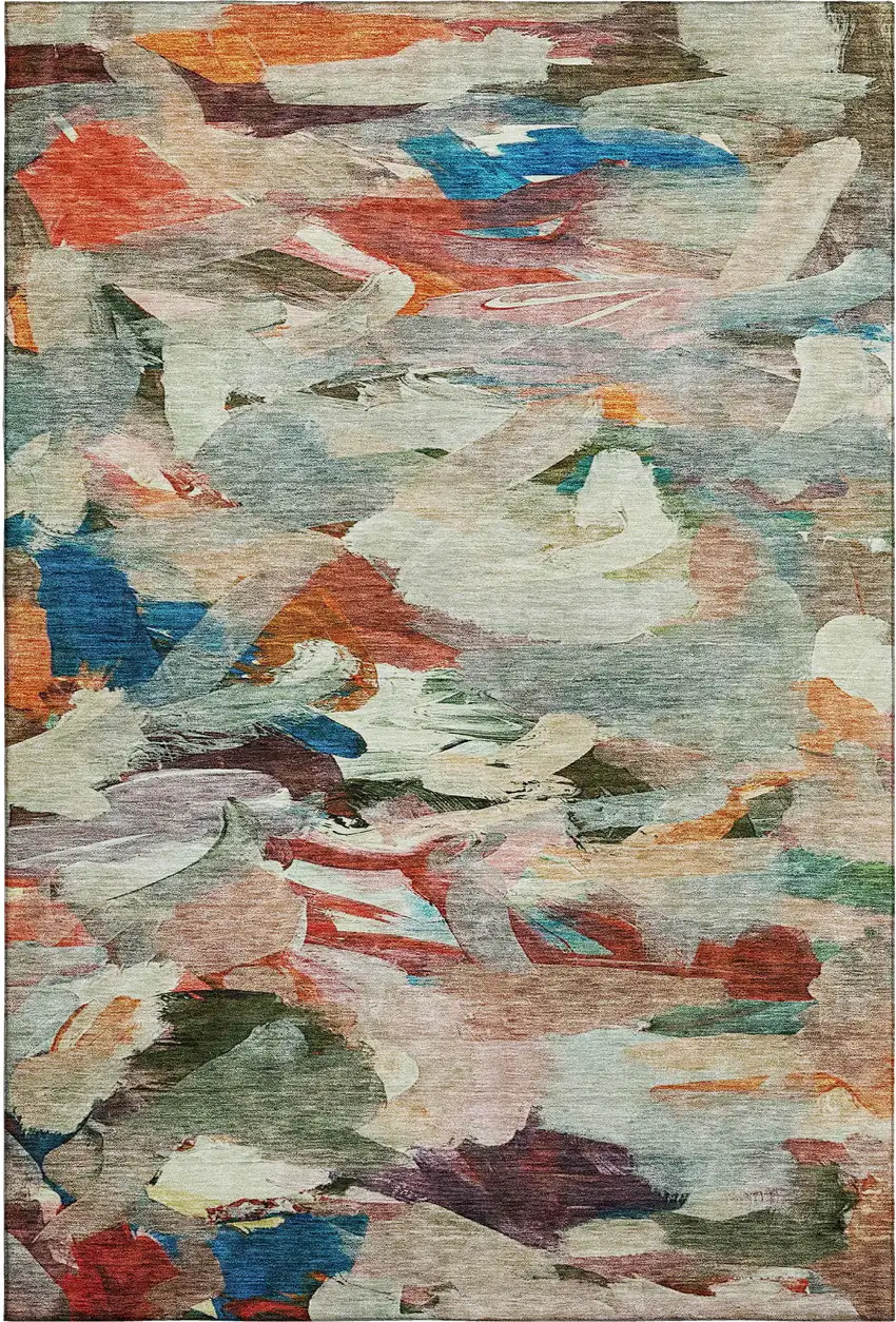 Green Orange And Teal Abstract Washable Area Rug With UV Protection Photo 4