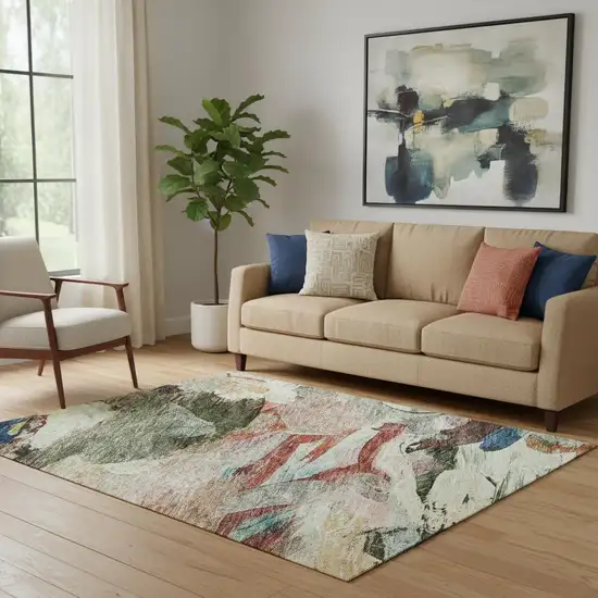 Green Orange And Teal Abstract Washable Area Rug With UV Protection Photo 2