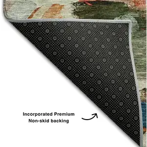 Photo of Green Orange And Teal Abstract Washable Area Rug With UV Protection