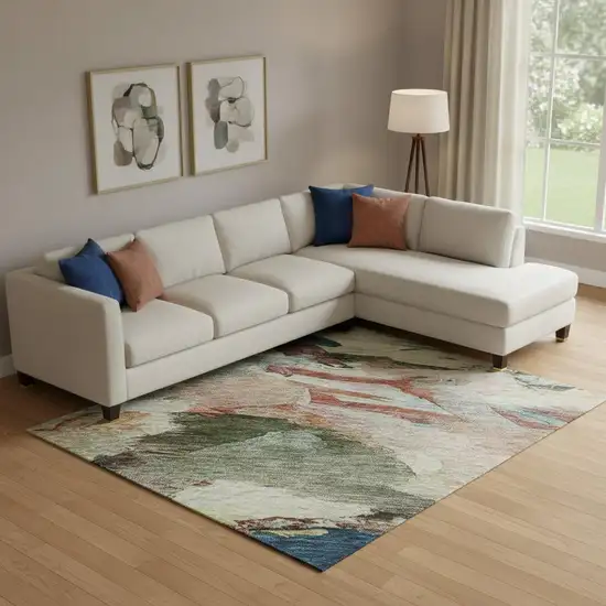 Green Orange And Teal Abstract Washable Area Rug With UV Protection Photo 2