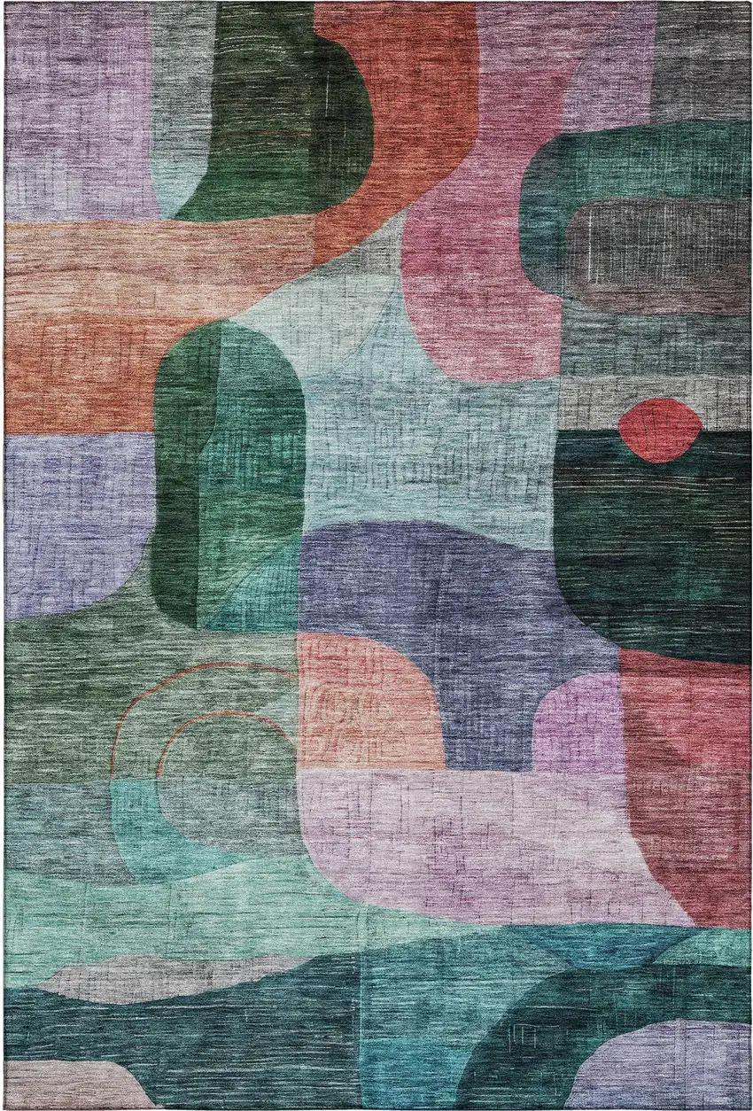 Green Orange Purple And Teal Abstract Geometric Washable Area Rug With UV Protection Photo 5
