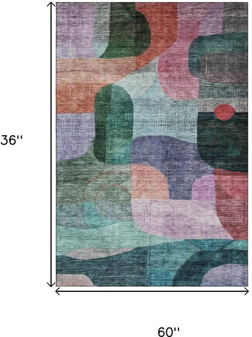 Green Orange Purple And Teal Abstract Geometric Washable Area Rug With UV Protection Photo 9