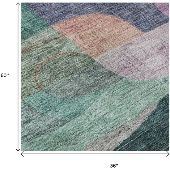 Green Orange Purple And Teal Abstract Geometric Washable Area Rug With UV Protection Photo 9