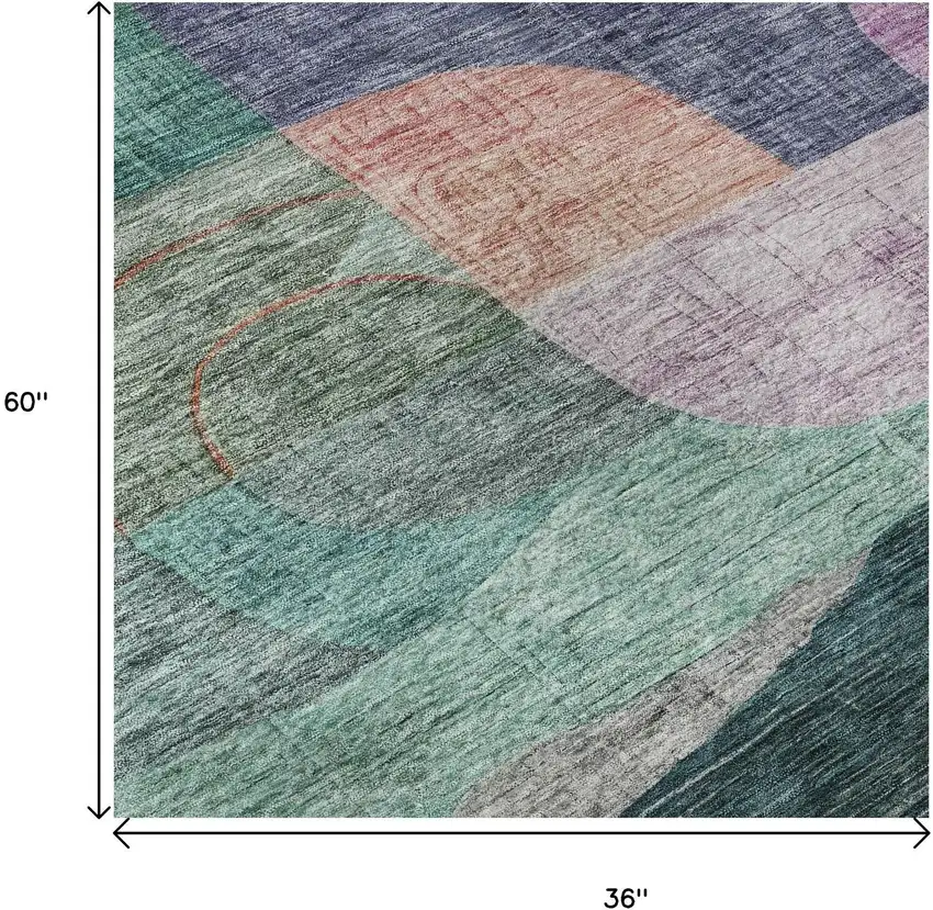 Green Orange Purple And Teal Abstract Geometric Washable Area Rug With UV Protection Photo 9