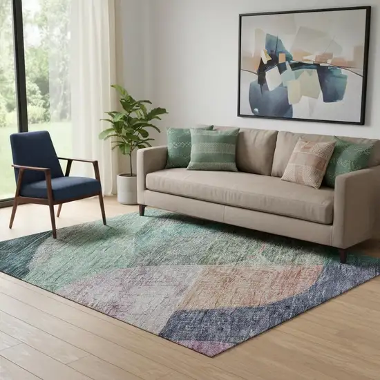 Green Orange Purple And Teal Abstract Geometric Washable Area Rug With UV Protection Photo 2