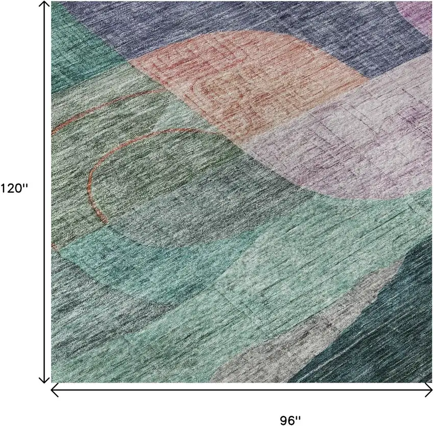 Green Orange Purple And Teal Abstract Geometric Washable Area Rug With UV Protection Photo 9