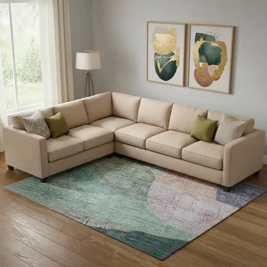 Green Orange Purple And Teal Abstract Geometric Washable Area Rug With UV Protection Photo 2