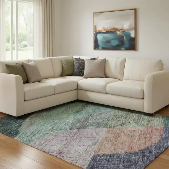 Green Orange Purple And Teal Abstract Geometric Washable Area Rug With UV Protection Photo 2