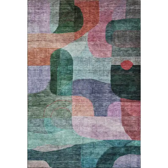 Green Orange Purple And Teal Abstract Geometric Washable Area Rug With UV Protection Photo 6