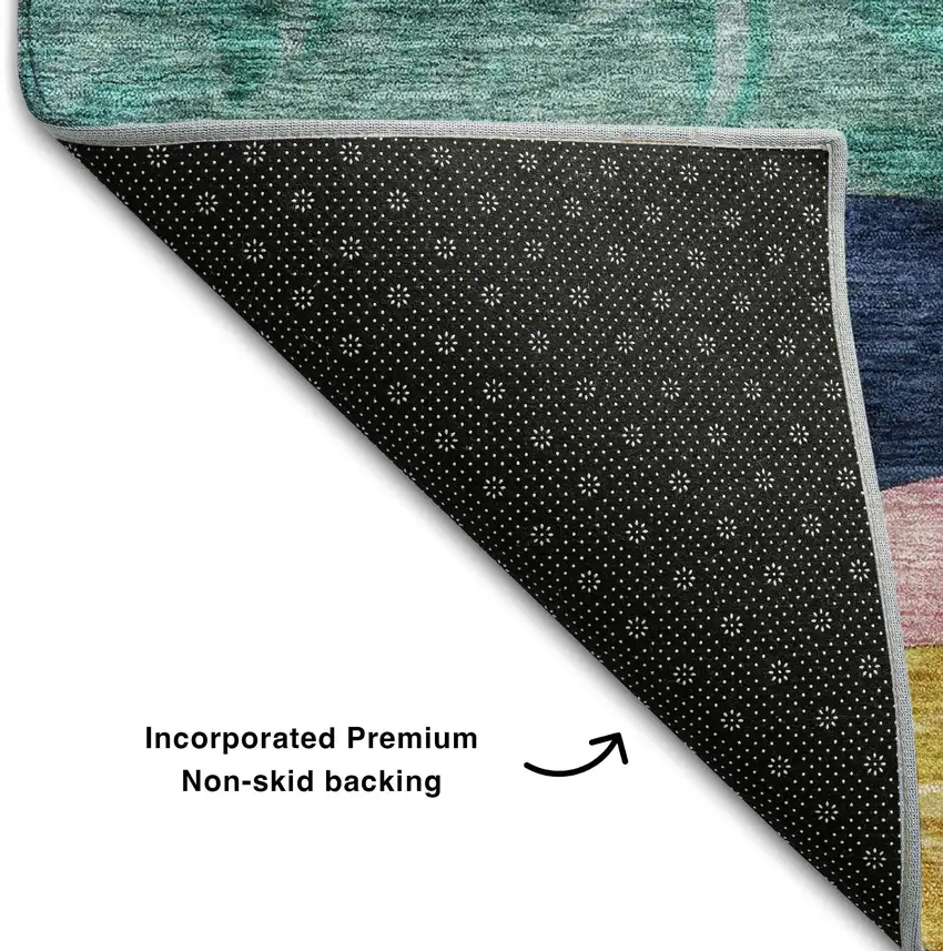 Green Orange Teal And Pink Abstract Washable Area Rug With UV Protection Photo 7