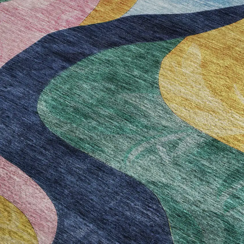 Green Orange Teal And Pink Abstract Washable Area Rug With UV Protection Photo 3