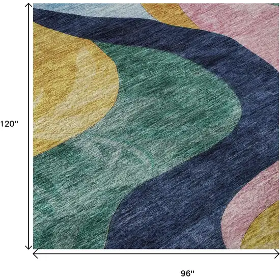 Green Orange Teal And Pink Abstract Washable Area Rug With UV Protection Photo 9