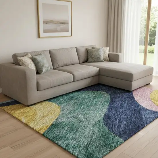 Green Orange Teal And Pink Abstract Washable Area Rug With UV Protection Photo 2