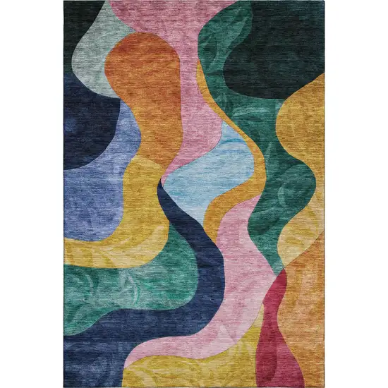 Green Orange Teal And Pink Abstract Washable Area Rug With UV Protection Photo 5