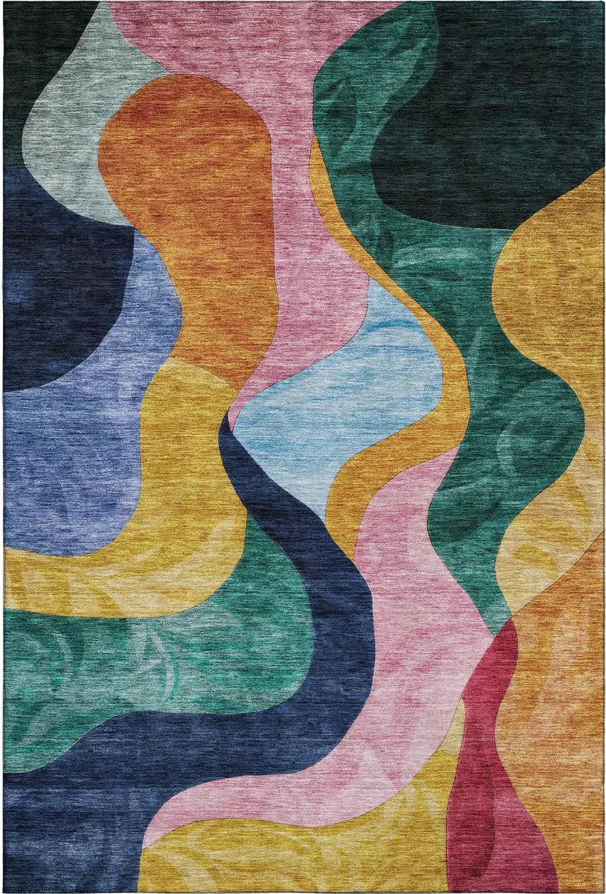 Green Orange Teal And Pink Abstract Washable Area Rug With UV Protection Photo 5