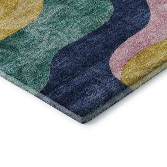 Green Orange Teal And Pink Abstract Washable Area Rug With UV Protection Photo 7