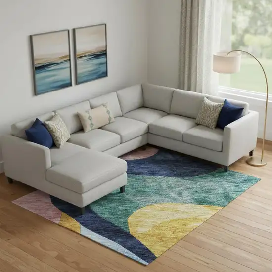 Green Orange Teal And Pink Abstract Washable Area Rug With UV Protection Photo 2