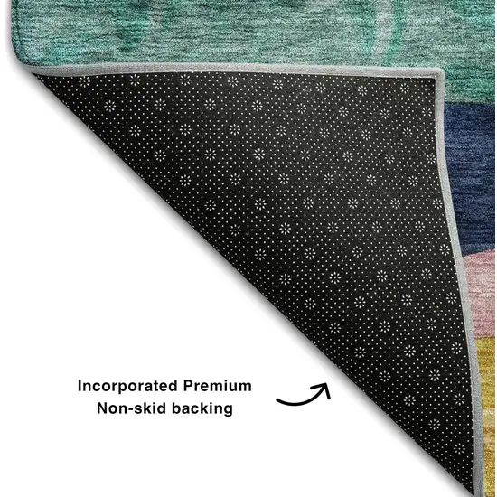 Green Orange Teal And Pink Abstract Washable Area Rug With UV Protection Photo 7