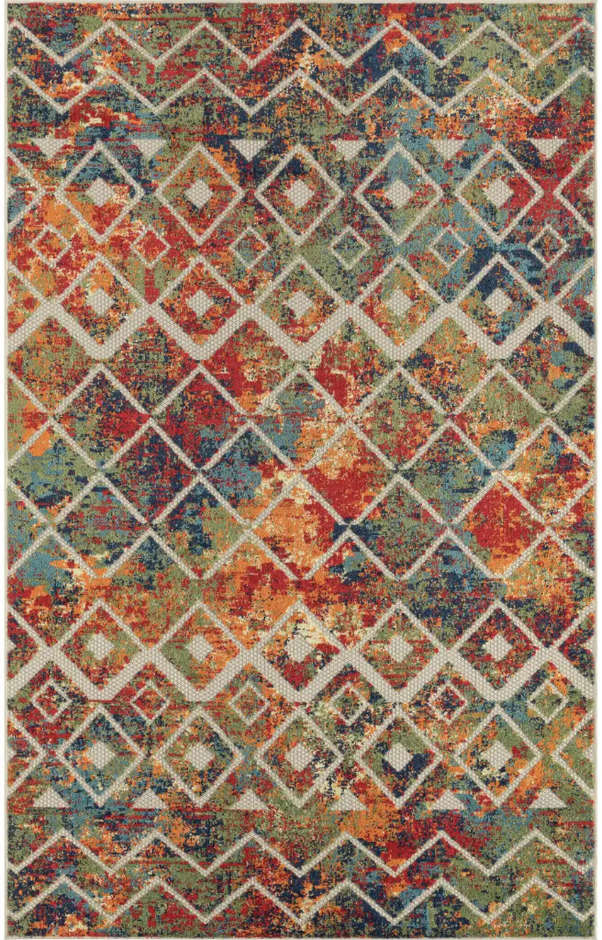 Green Orange and Red Geometric Stain Resistant Indoor Outdoor Area Rug Photo 2