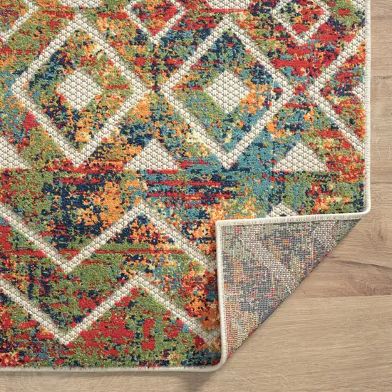 Green Orange and Red Geometric Stain Resistant Indoor Outdoor Area Rug Photo 4