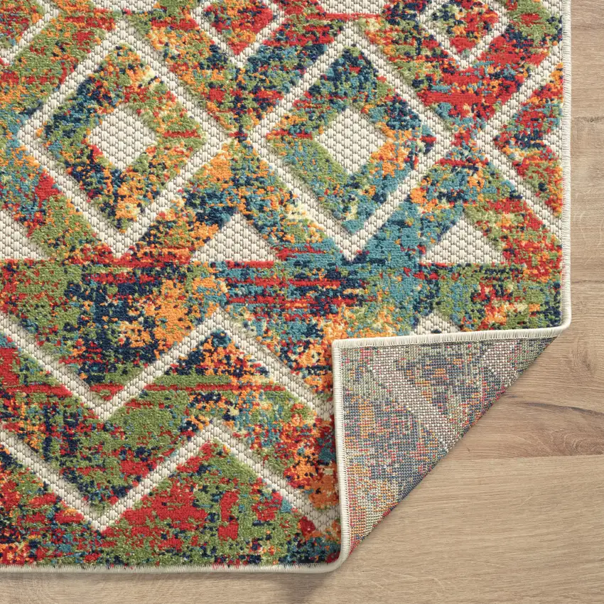 Green Orange and Red Geometric Stain Resistant Indoor Outdoor Area Rug Photo 4