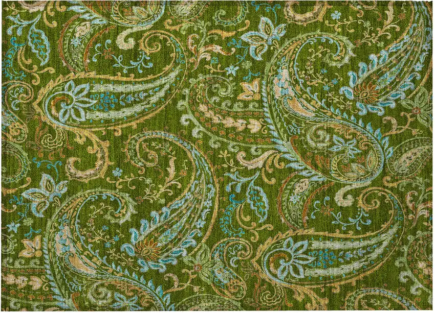 Green Paisley Washable Non Skid Indoor Outdoor Area Rug Photo 4