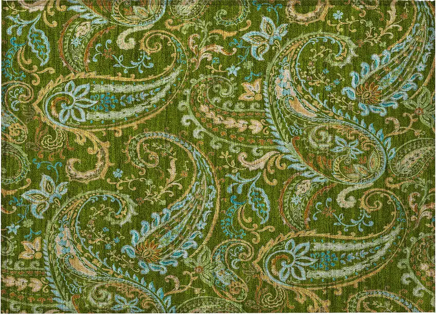 Green Paisley Washable Non Skid Indoor Outdoor Area Rug Photo 4