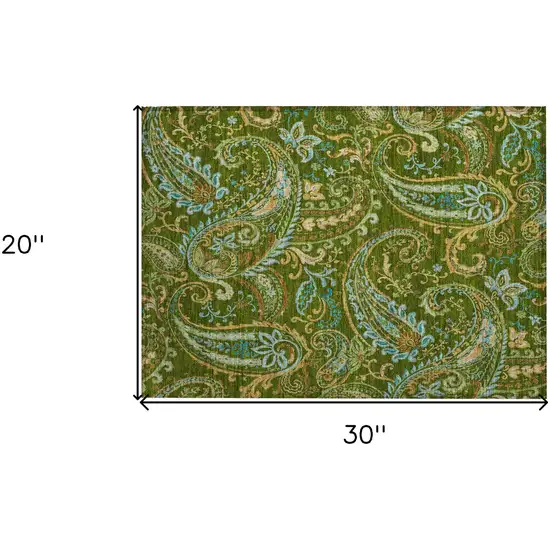 Green Paisley Washable Non Skid Indoor Outdoor Area Rug Photo 3