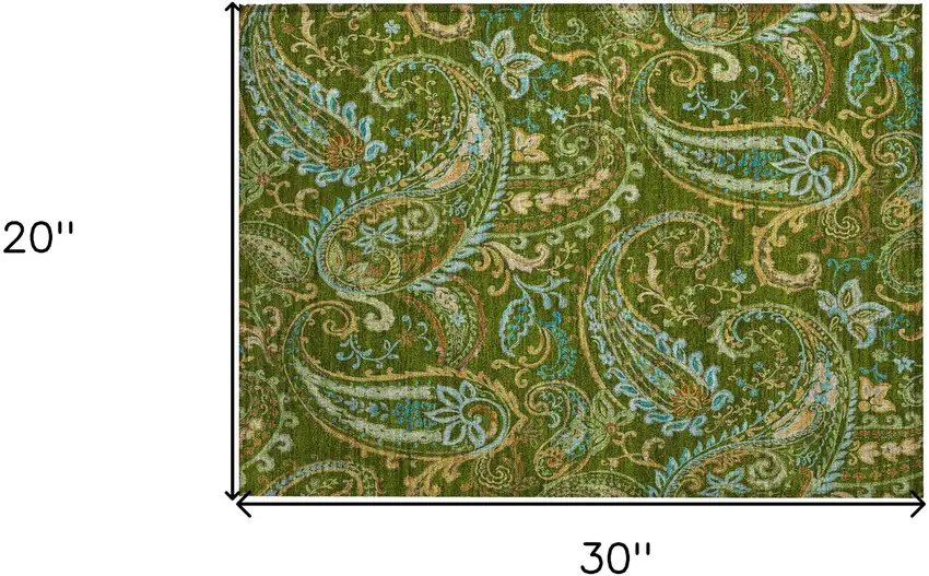 Green Paisley Washable Non Skid Indoor Outdoor Area Rug Photo 3