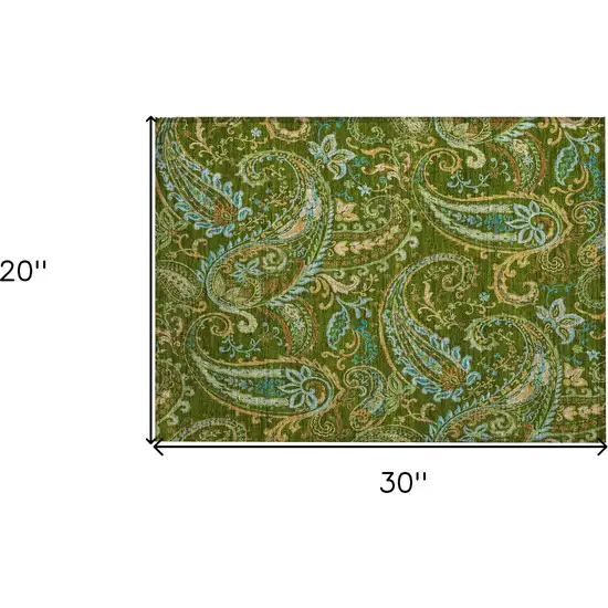 Green Paisley Washable Non Skid Indoor Outdoor Area Rug Photo 3