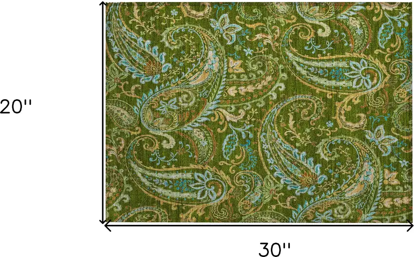 Green Paisley Washable Non Skid Indoor Outdoor Area Rug Photo 3