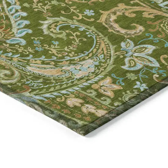 Green Paisley Washable Non Skid Indoor Outdoor Area Rug Photo 7