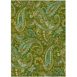 Photo of Green Paisley Washable Non Skid Indoor Outdoor Area Rug