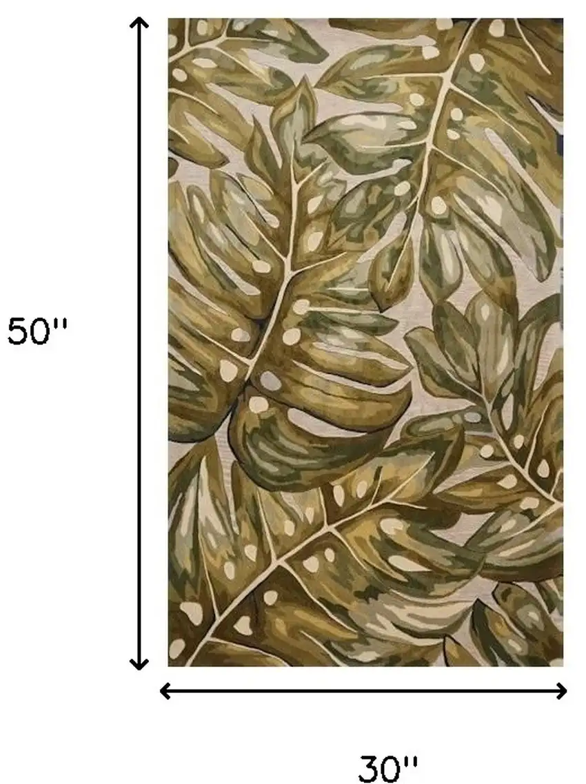 Green Palm Leaves Wool Area Rug Photo 3