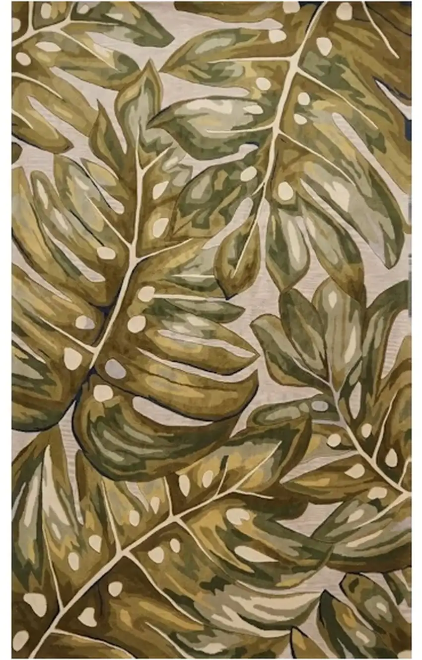 Green Palm Leaves Wool Area Rug Photo 2