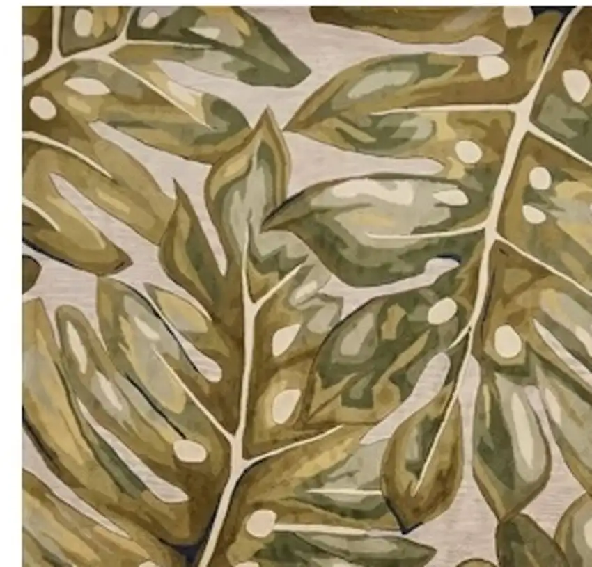 Green Palm Leaves Wool Area Rug Photo 4