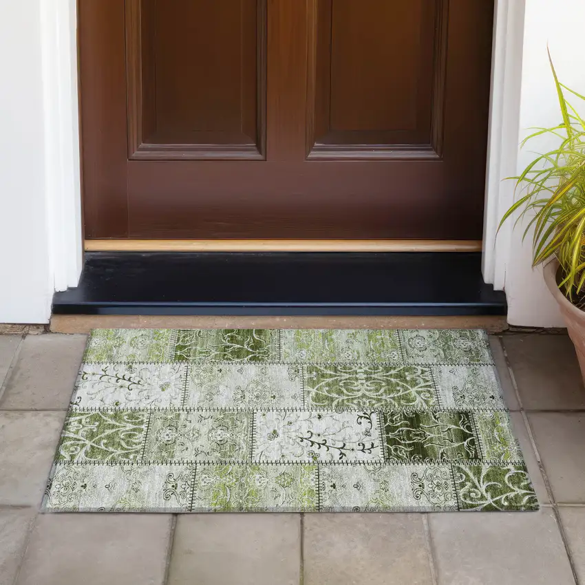 Green Patchwork Washable Non Skid Indoor Outdoor Area Rug Photo 8