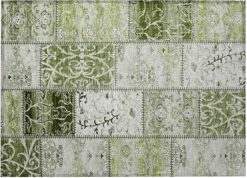 Green Patchwork Washable Non Skid Indoor Outdoor Area Rug Photo 4