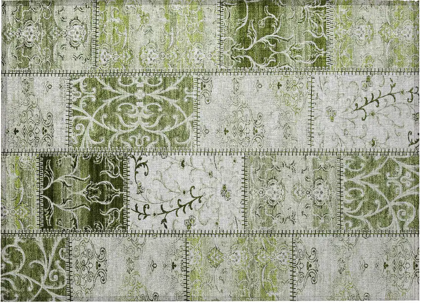 Green Patchwork Washable Non Skid Indoor Outdoor Area Rug Photo 5