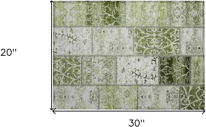 Green Patchwork Washable Non Skid Indoor Outdoor Area Rug Photo 3