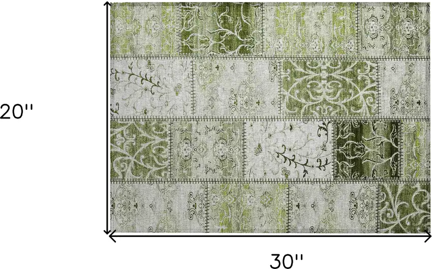 Green Patchwork Washable Non Skid Indoor Outdoor Area Rug Photo 3