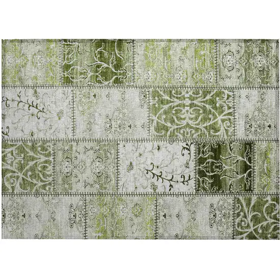 Green Patchwork Washable Non Skid Indoor Outdoor Area Rug Photo 2