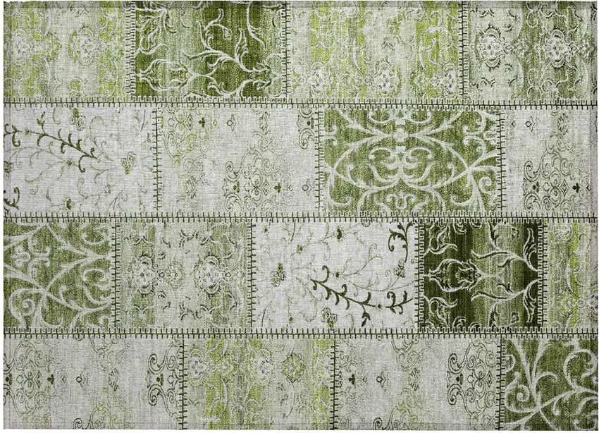 Green Patchwork Washable Non Skid Indoor Outdoor Area Rug Photo 2