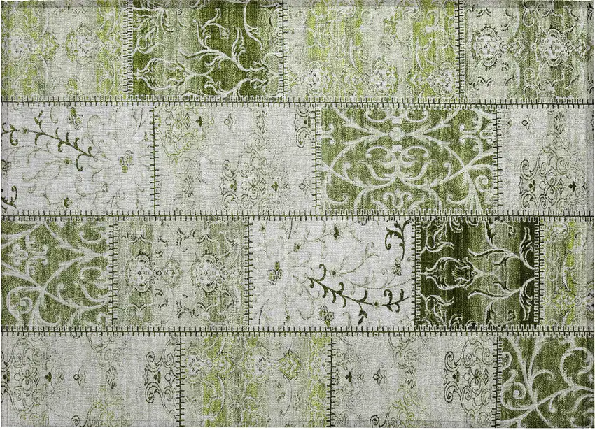 Green Patchwork Washable Non Skid Indoor Outdoor Area Rug Photo 2