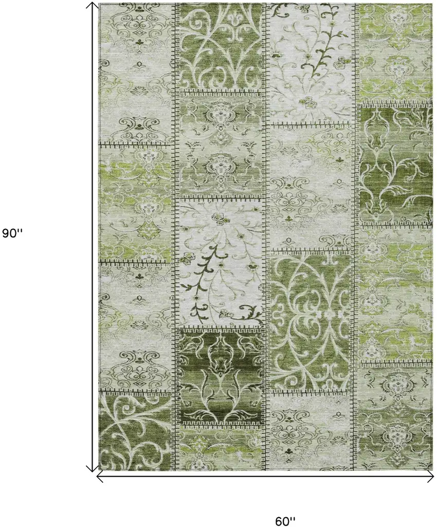 Green Patchwork Washable Non Skid Indoor Outdoor Area Rug Photo 3